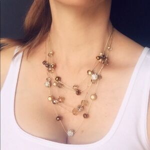 𝅺inc gold tone bronze beads illusion méli-mélo multiple layer necklace
